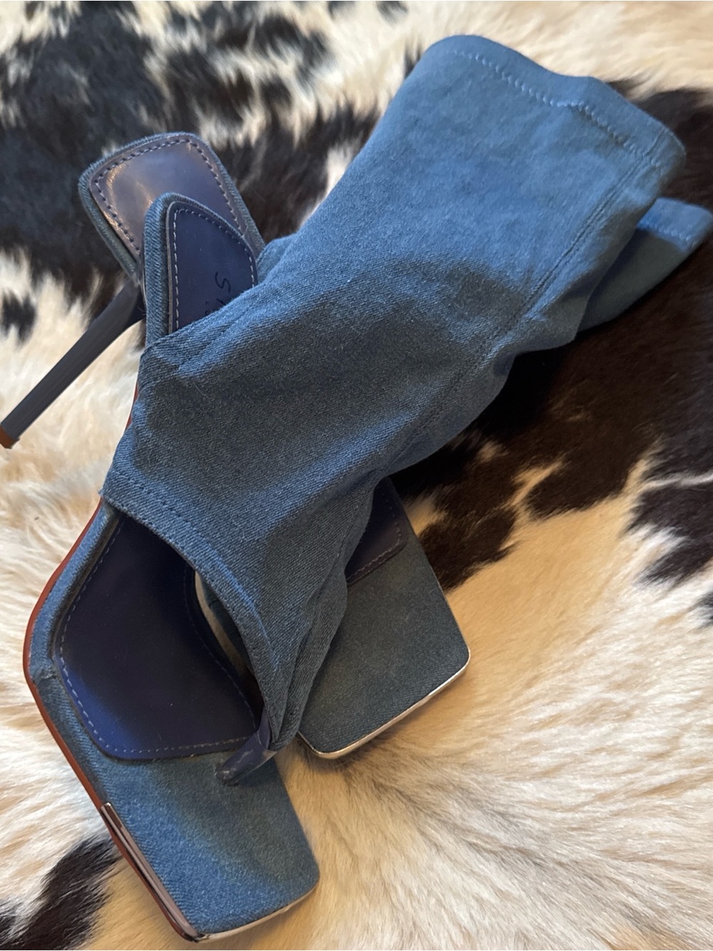 Blue Denim Square-Toe Stiletto Heels